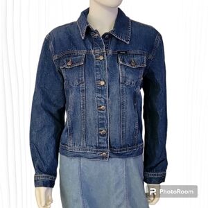 VTG IZOD 1990s Western Truckers Blue Denim Jean Jacket